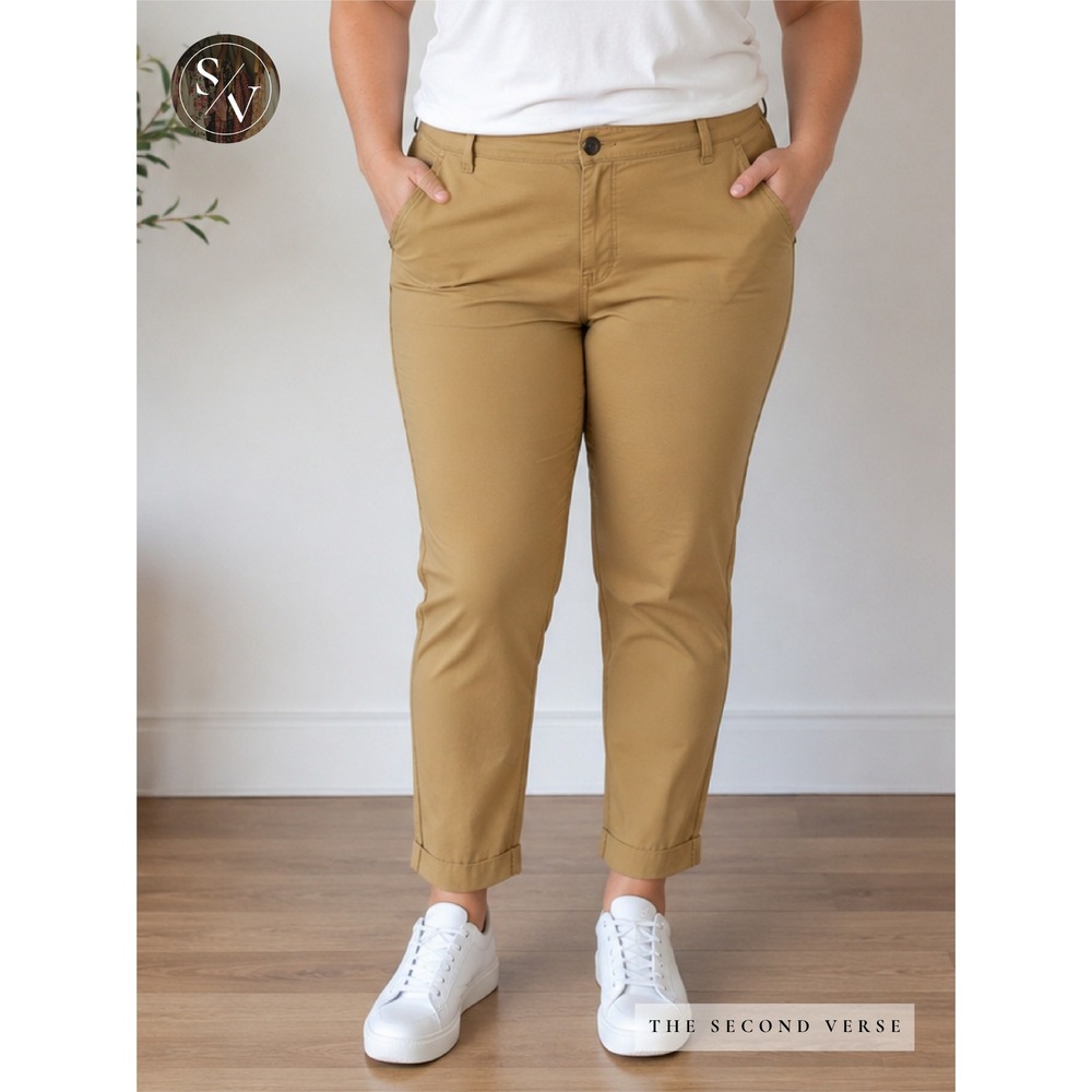 Lauren Ralph Lauren Chino Pants Women 16 Tan Khaki Mid-Rise Straight Tapered